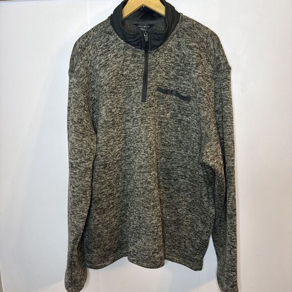 Eddie Bauer Mens‎ 1/4 Zip Sweater Pullover Gray Green Fleece Lined Size XXL Gorp - Picture 1 of 9